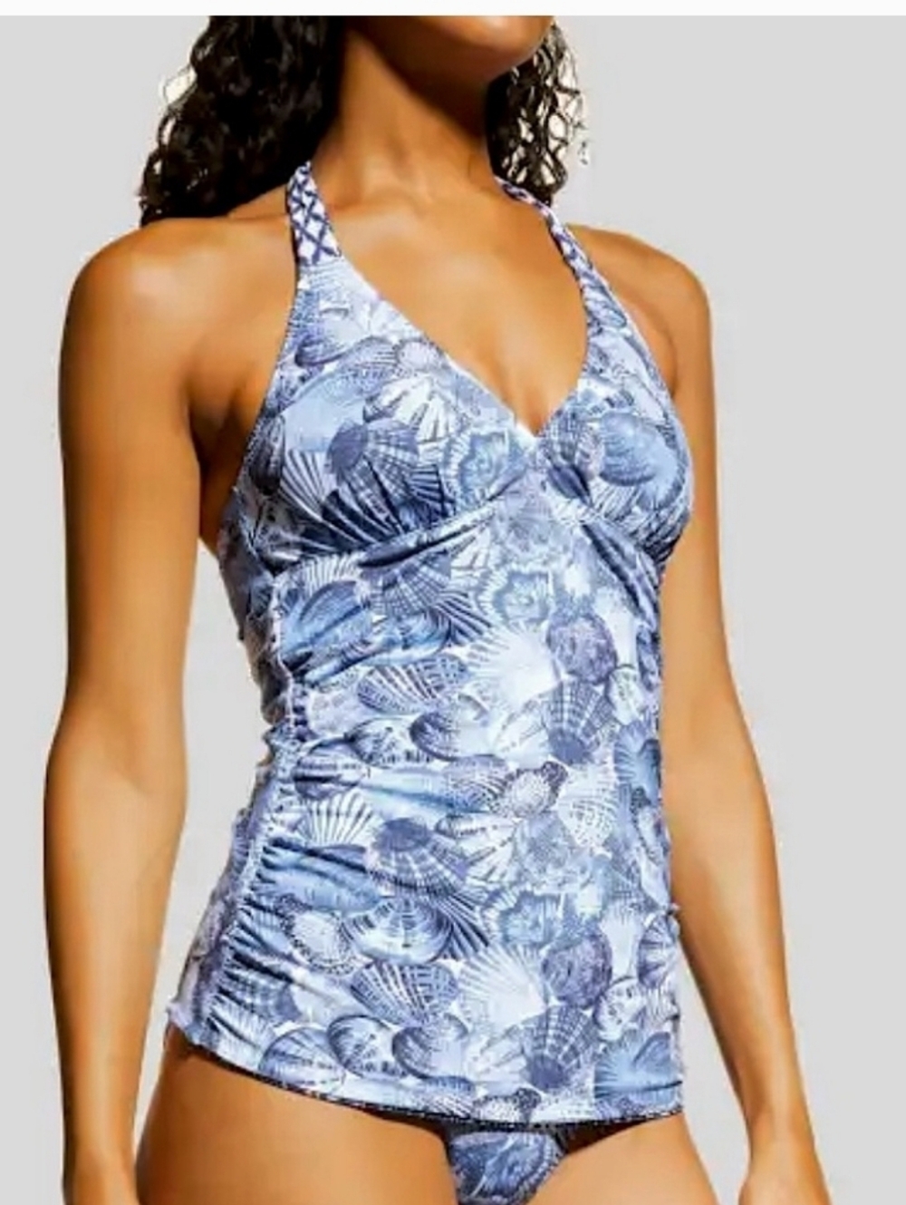 Tommy Bahama Sanibelle Blue Shell-Print Halter Tankini Top - Women Swim Size M